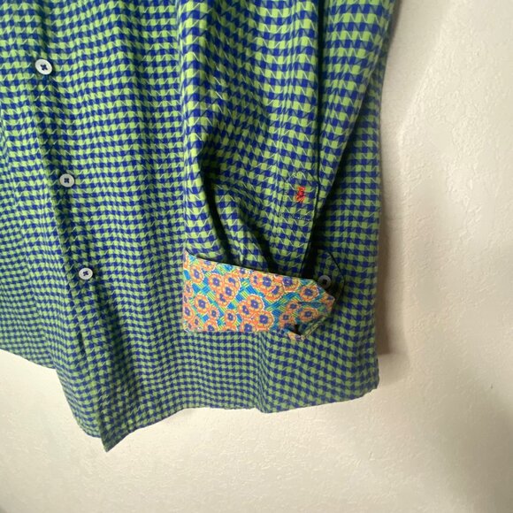 Robert Graham Flip Cuff Shirt Mens XL Green & Blue Geometric Preppy - Picture 5 of 15